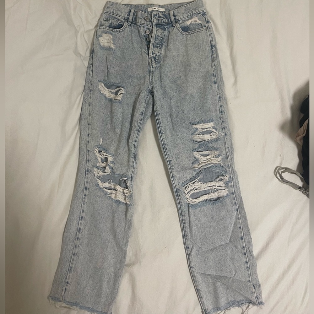 Pacsun Eco Light Blue High Rise Distressed Straight Jeans